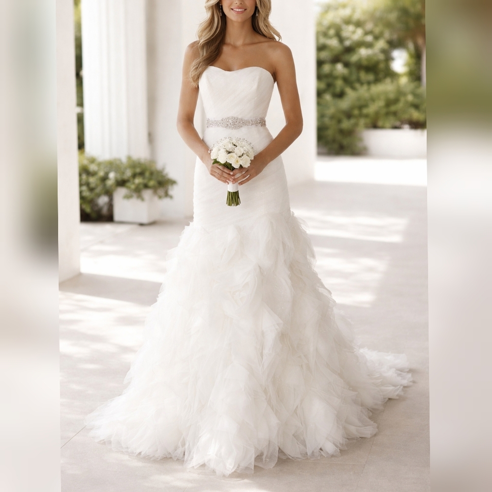 Casablanca Bridal White Tulle Sequin Sweetheart Strapless Wedding Dress sz 10